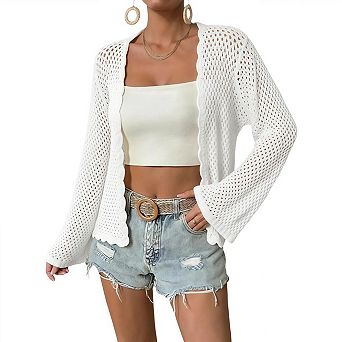 Women's Oversized Crochet Cardigan Lightweight Knit Beach Cover Up Vacation Sweater
