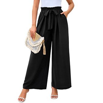 Women's Wide Leg Work Casual Palazzo Pants Elastic Belted Waisted Flowy Long Trousers with Pockets