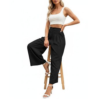 Womens Wide Leg Pleated Work Pants Casual High Waisted Dressy Trousers Palazzo Pants