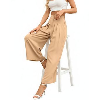 Womens Wide Leg Pleated Work Pants Casual High Waisted Dressy Trousers Palazzo Pants