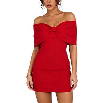 Women's Off Shoulder Bodycon Mini Dress Half Sleeve Big Bow V Back Club Party Short Dress