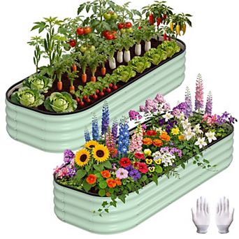Galvanized Steel Garden Bed 2 Pack, 4x2x1 FT Rectangle Raised Planter for Patio, Included Gloves