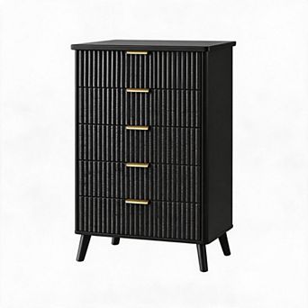 Fluted 5 Drawers Dresser for Bedroom, Wooden Dresser Chest of Drawers