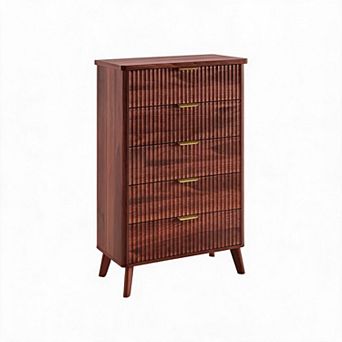 Fluted 5 Drawers Dresser for Bedroom, Wooden Dresser Chest of Drawers
