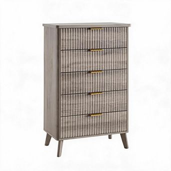Fluted 5 Drawers Dresser for Bedroom, Wooden Dresser Chest of Drawers
