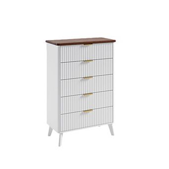 Fluted 5 Drawers Dresser for Bedroom, Wooden Dresser Chest of Drawers