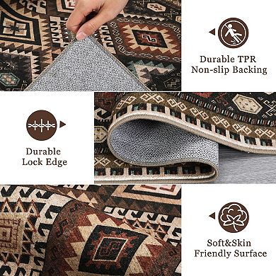 Washable Bohe Geometric Area Rug Modern Rustic Style, Easy-Clean, Non-Shedding Carpet