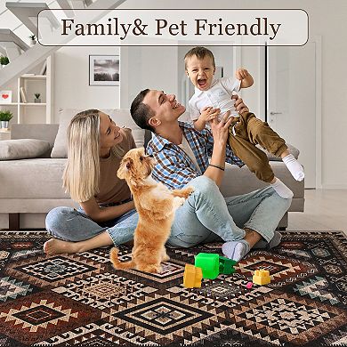 Washable Bohe Geometric Area Rug Modern Rustic Style, Easy-Clean, Non-Shedding Carpet