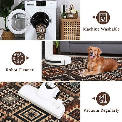 Washable Bohe Geometric Area Rug Modern Rustic Style, Easy-Clean, Non-Shedding Carpet