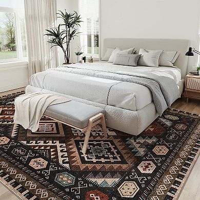 Washable Bohe Geometric Area Rug Modern Rustic Style, Easy-Clean, Non-Shedding Carpet