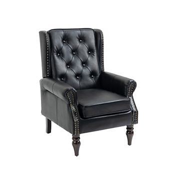 Merax PU Leather Upholstered Accent Chair with Solid Wood Frame & Rubber Wood Legs, Modern Leisure A