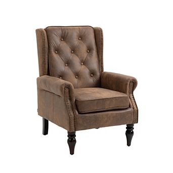 Merax PU Leather Upholstered Accent Chair with Solid Wood Frame & Rubber Wood Legs, Modern Leisure A