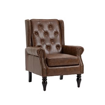 Merax PU Leather Upholstered Accent Chair with Solid Wood Frame & Rubber Wood Legs, Modern Leisure A
