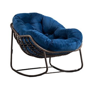 Merax Outdoor Rattan Rocking Chair,Padded Cushion Rocker Recliner Chair Outdoor