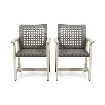 Merax Outdoor Wood and Wicker Dining Chairs Set of 2, Comfortable and Durable Patio Seating