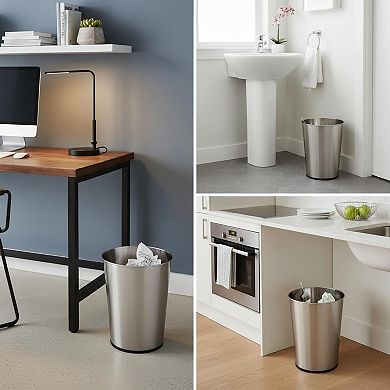 Stainless Steel Small Round Open Top Trash Can Durable Stylish Space-Saving Waste Disposal Container