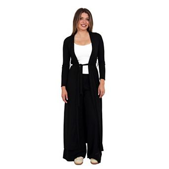 Women's 24Seven Comfort Apparel Long Sleeve Tie Waist Jacket & Wide Leg Pants Set