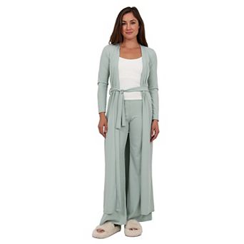 Women's 24Seven Comfort Apparel Long Sleeve Tie Waist Jacket & Wide Leg Pants Set