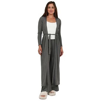 Women's 24Seven Comfort Apparel Long Sleeve Tie Waist Jacket & Wide Leg Pants Set