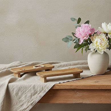 HomeRoots Set of Two Natural Solid Wood Riser Trinket Trays