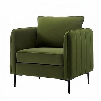 Envelor Mid-Century Modern Velvet Accent Armchair with Lumbar Pillow