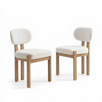 Envelor Farmhouse Chenille Upholstered Cane Leg Dining Chair, Set of 2
