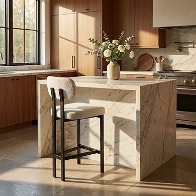 Envelor Counter Height Upholstered Chenille Bar Stool with Metal Legs, Set of 2