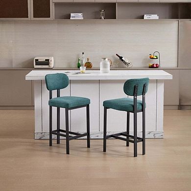 Envelor Counter Height Upholstered Chenille Bar Stool with Metal Legs, Set of 2