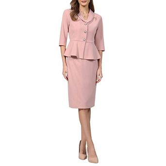 Women's Skirt Suit Set 2 pc Outfit Trendy Work Peplum Blazers and Pencil Skirts with Brooch Pin