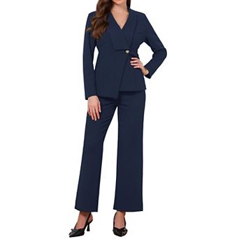 Pant Suits for Women Dressy 2 pc Set Lapel One Button Blazer Pants Set Business Casual Outfits