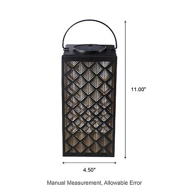 Glitzhome Set of 2 Textured Pattern Solar Powered Hanging Lantern with LED Light