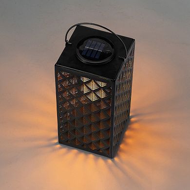 Glitzhome Set of 2 Textured Pattern Solar Powered Hanging Lantern with LED Light