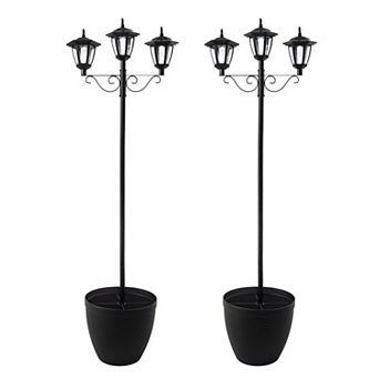 Glitzhome Set of 2 74"H Solar Three Head Street Light with Round Planter Pot