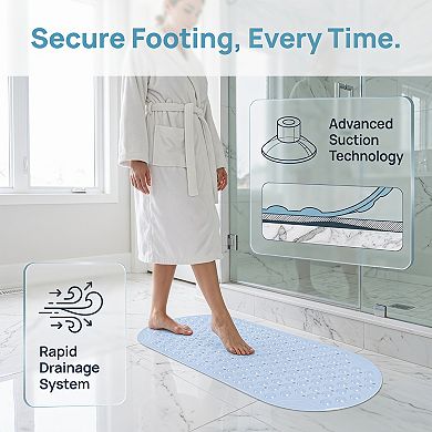Bathtub Mat Non-Slip, Strong Suction Cups Mat with Drain Holes Extra Large Oval Mat for Inside