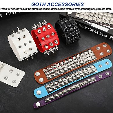 3 Pcs Leather Punk Bracelet 8.7"/22cm Square Rivets Goth Bracelet