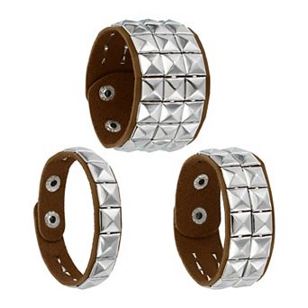 3 pc Leather Punk Bracelet 8.7"/22cm Square Rivets Goth Bracelet
