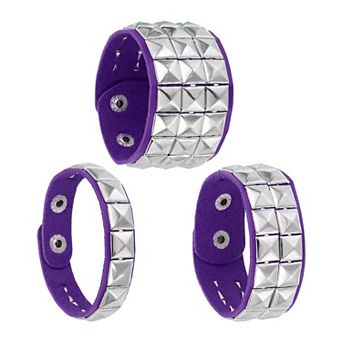 3 pc Leather Punk Bracelet 8.7"/22cm Square Rivets Goth Bracelet
