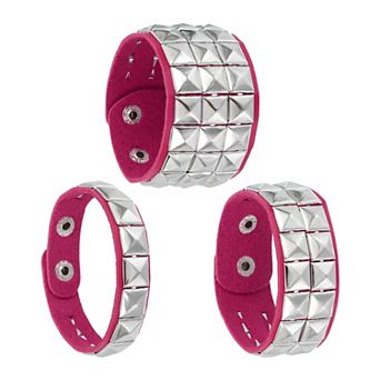 3 pc Leather Punk Bracelet 8.7"/22cm Square Rivets Goth Bracelet