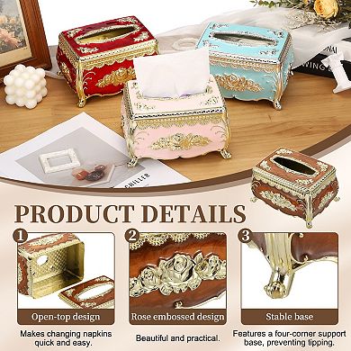 Luxurious Retro Style Rose Tissue Box, Rectangular Plastic Napkin Box Vintage Tissue Paper Holder