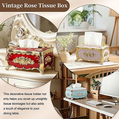 Luxurious Retro Style Rose Tissue Box, Rectangular Plastic Napkin Box Vintage Tissue Paper Holder