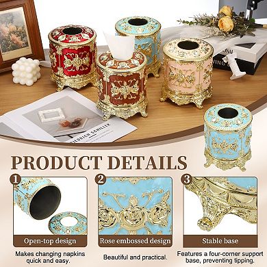 Luxurious Rose Tissue Box, Cylindrical Napkin Holder Vintage Tissue Paper Holders for Bathroom