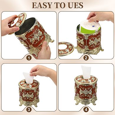 Luxurious Rose Tissue Box, Cylindrical Napkin Holder Vintage Tissue Paper Holders for Bathroom