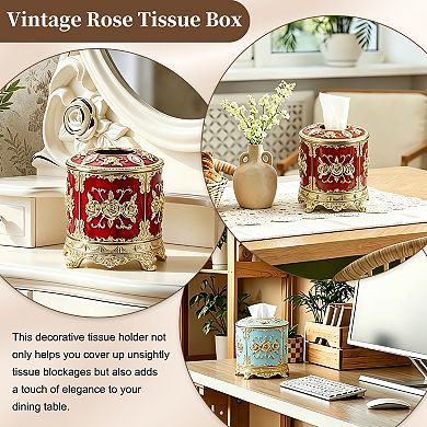 Luxurious Rose Tissue Box, Cylindrical Napkin Holder Vintage Tissue Paper Holders for Bathroom