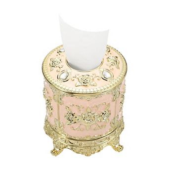 Luxurious Rose Tissue Box, Cylindrical Napkin Holder Vintage Tissue Paper Holders for Bathroom