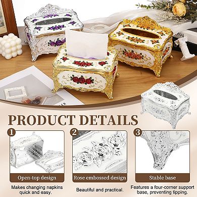 Luxurious Rose Tissue Box, Rectangular Napkin Box Vintage Tissue Paper Holders for Bedroom Bathroom