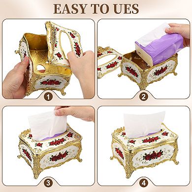 Luxurious Rose Tissue Box, Rectangular Napkin Box Vintage Tissue Paper Holders for Bedroom Bathroom