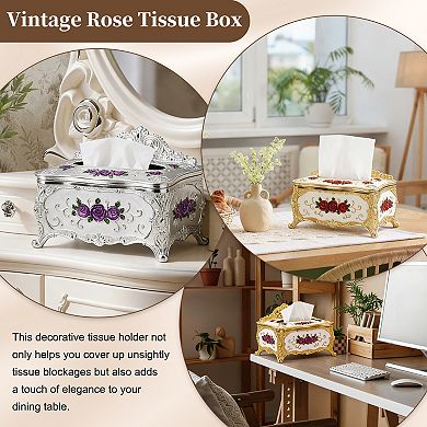 Luxurious Rose Tissue Box, Rectangular Napkin Box Vintage Tissue Paper Holders for Bedroom Bathroom