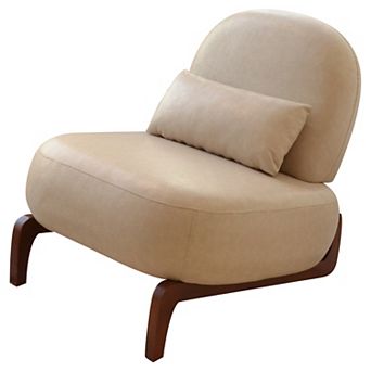 KWPZQEB Faux Leather Accent Chair, Leisure Armless Reading Chair w/ Solid Wood Legs for Living Room