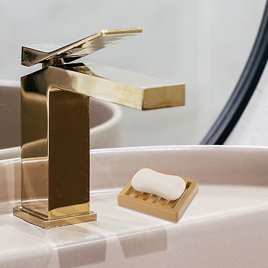 1 Pc Portable Square Soap Dish for Bathroom for Kitchen 4.53"x3.74"x0.79" Brown