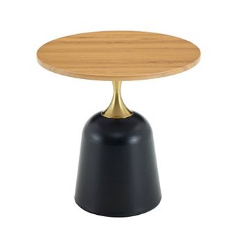 KWPZQEB 23.6 Inch Circular Side Table, Wooden Small Coffee Table with Metal Base for Living Room